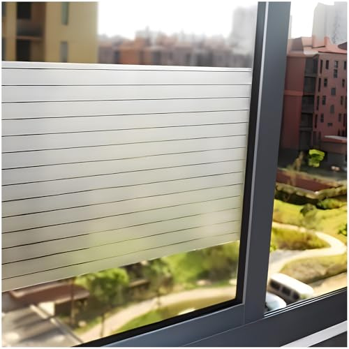Lifetree Fensterfolie Streifen Blickdicht Sichtschutzfolie: Selbstklebend Fenster mit Statischer Haftung ohne Klebstoff Milchglasfolie Folie Anti-UV Für Zuhause Büro Statisch Folie 75x200cm