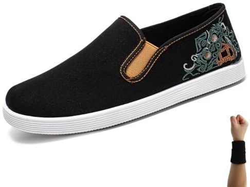 Dee Plus Pantoufles Kung Fu Tai Chi Chaussures Brodées Traditionnelles Chinoises, Semelle en Caoutchouc, Chaussures de Sport d'arts Martiaux pour Hommes et Femmes, Style Vieil Pékin (42,Lion Vert)
