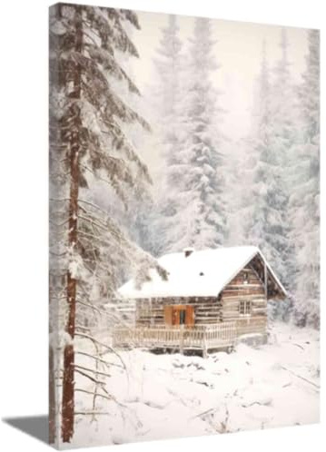 ZQQART Winterbild auf Leinwand weißer Schnee Wald Naturbild Landschaftsmalerei Winterscheunenlandschaft Poster Wohnzimmer Wanddekoration (Grau,30x45cm)