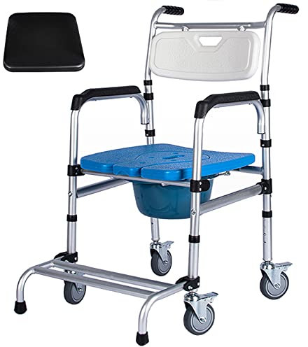 SaryEdge Sedia a rotelle per Doccia 4 in 1, Trasporto Accanto alla Sedia da Toilette, Sedia da Toilette con rotelle con Telaio in Lega di Alluminio per Anziani, capacità di Peso di 15(3
