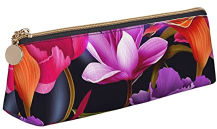 JRBWTDBW Federmäppchen aus Leder mit Blumenblättern, schmales Design, Stifteetui mit metallischem Reißverschluss, für Studenten, Büro, Universität, Mittelschule, Stifteetui, weiß, Einheitsgröße,