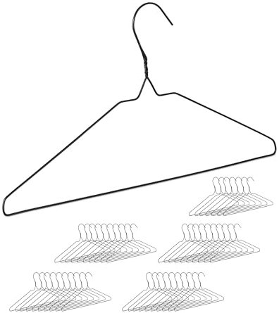 Relaxdays Drahtbügel, 48er Set, dünn, für Blusen, Shirts, mit Hosensteg, platzsparende Metall Kleiderbügel, schwarz