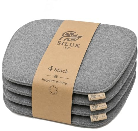 SILUK gemütliches Sitzkissen aus Filz 40cm x 40 cm - Komfortable Waschbare - 4er Set Grau I Schwarz für Bank Stuhl Stuhlkissen (Quadrat - Grau)