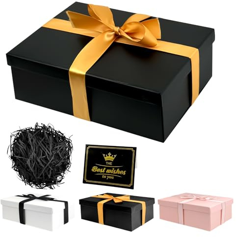 2025 Nuevas Cajas de Regalo con Tapas, Caja de Regalo con Tapas y Cinta, Caja de Regalos Premium Especialmente Diseñadas para Cumpleaños, Navidad, Día de San Valentín (Negro)