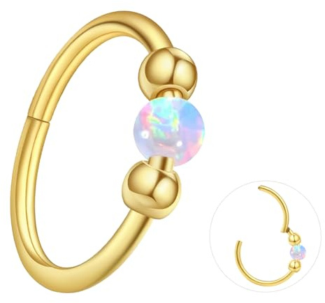 ESHIONER G23 Titan Nasenpiercing Ring Nasenring Piercing Ohr Septum Piercing Helix Ring Nostril Tragus Conch Clicker lippenpiercing 18G 8MM/10MM Hypoallergen Weiß Blau Rosa Opal Nose Ringe für Damen