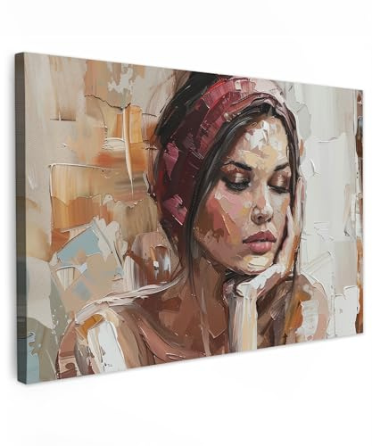 MuchoWow© Leinwand Groß XXL Deko Schlafzimmer Aesthetic Leinwandbilder | 120x80 cm - Wohnzimmer Gemälde Foto Geschenk Living Room Decoration Frau - Malerei - Porträt - Modern