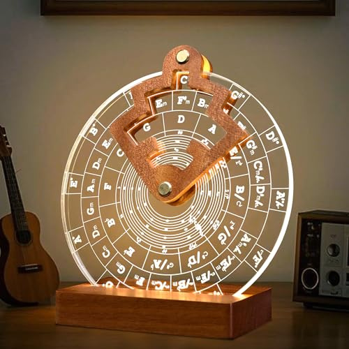 CoolGift Mart Círculo de quinta rueda iluminada, herramienta de melodía de madera acrílica con soporte para púa de guitarra, regalo para músicos principiantes musicales para aprendizaje musical y