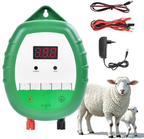 10 km Électrificateur électrique de clôture, clôture électrique de 12 V, double sortie de l'écran LCD et tension d'entrée, pour animaux