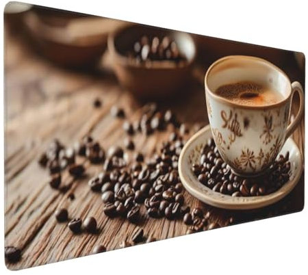 Tapis de Souris 80x40 cm Grand Tapis Souris XXL, Tasse à café Tapis de Souris Bureau Gamer, à Bords Cousus, Base en Caoutchouc Antidérapante, sous Main pour Clavier et Souris, Decoration Maison E-543