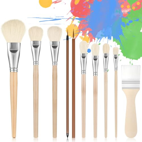 Lusofie 10 Pcs Goat Hair Pottery Brushes Set for Ceramic, Acrylic, Oil and Art Painting, Multipurpose Blending Mop