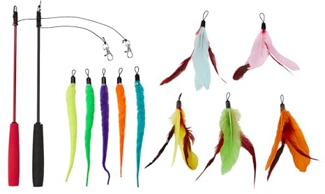 Amazon Basics Cat Feather Toy Kit with 2 Stick and 10 Refills (in 2 Styles)