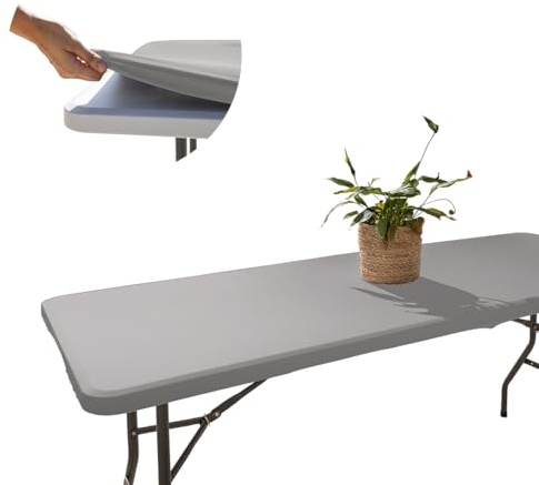 Tischdecke mit Gummizug Rechteckig 182x76 cm, Abwaschbare Gartentischdecke | Grau, Wetterfest & Rutschfest, Perfekt für Outdoor, Camping & Stehtische