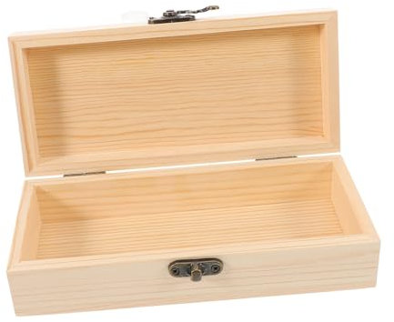 PartyKindom Coffret à Bijoux En Bois Brut Rectangulaire 18x8x5 Cm Boîte à Bijoux Artisanale En Pin Non Peint Avec Couvercle à Charnière Pour Rangement Et Projets Créatifs