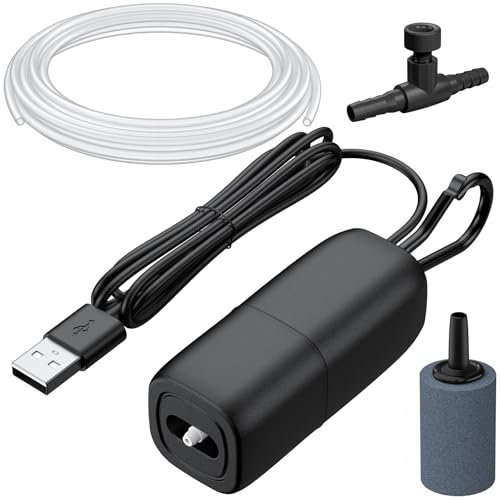 Pawfly Luftpumpe für Fische, Tragbarer Sauerstoffpumpe für lebende Köder, kleine USB-Luftpumpe für Ködereimer bis zu 20 L, 60 L/h Minnow Bucket Livewell Aerator für Outdoor-Fischen und Fischtransport