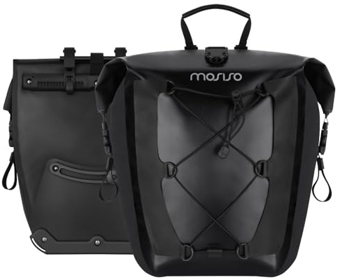 MOSISO 2 Pack Fahrradtaschen, 25L wasserdichte Fahrradtaschen für Gepäckträger mit Elastischer Kordel, Fahrrad Taschen Hinten Gepäckträgertasche für Straße Berg Radfahren Reisen Pendeln, Schwarz