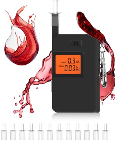 Alcootest Ethylotest Electronique Homologué, Etiloteste Electronique Portable avec Ecran Numérique LCD Orange et 12 Embouts, Haute Précision BAC, Ethylomètre pour Voiture, Maison, Voyage et Soirée