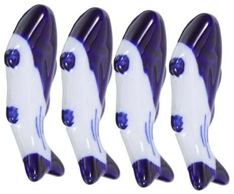 VILLFUL 4pcs Fish Shape Pen Holder Ceramic Paintbrush Rest Calligraphy Tabletop Chopsticks Rest Asian Traditional Porcelain Desk Organizer for Home Office