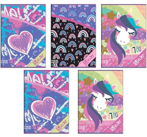 SJ Gang Ever Girl, Set 5 Quaderni Maxi con Rigatura A, 1a-2a Elementare, Design Unicorno e Arcobaleno
