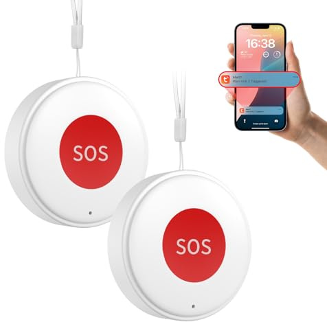 Daytech Tuya Bouton d'appel SOS rechargeable WiFi intelligent Alarmes personnelles pour personnes âgées Bouton d'alerte/sonnette d'alarme pour personnes âgées, lié au téléphone sans limite de distance