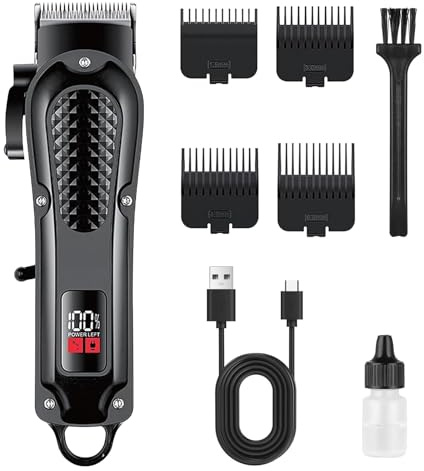 Anluomania Tagliacapelli Professionale, Macchinetta per Capelli Elettrica, Tagliacapelli Uomo Senza Fili, Trimmer capelli, Taglia capelli uomo, con 4 Pettini Guida, Ricaricabile USB, Display LED