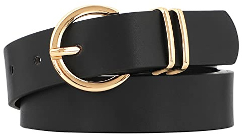 JASGOOD Ceinture Femme Mode Ceinture en Cuir pour Femme Ceinture Réglable avec Boucle Dorée pour Jeans Pantalons Robes