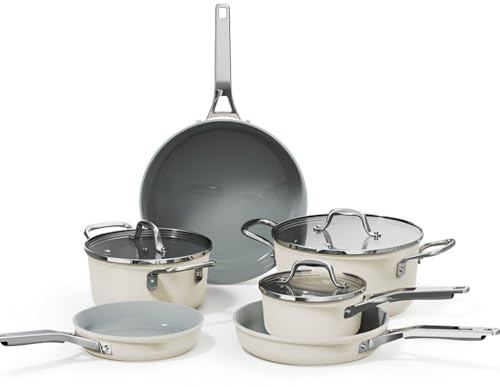 Batterie De Cuisine Antiadhésive 6 Pièces - Poêles Et Casserole À Lait, Sans Fumée, Fond Plat Épais, Compatible Avec Cuisinière À Gaz, Usage Domestique(Off-white)