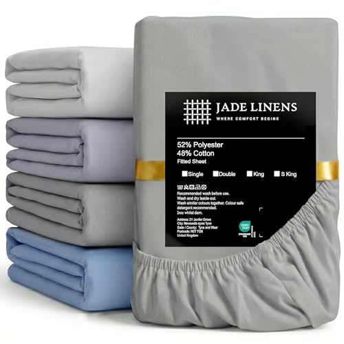 JADELINENS Fitted Sheet Single Polycotton Hotel Collection Cooling Breathable 25 centimetres Deep Pocket Elasticated Bed Sheet Crisp Soft Finish Easy Care Non-iron Machine Washable