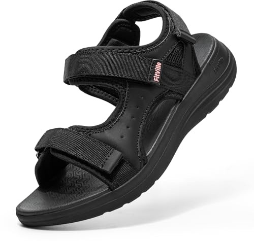 FitVille Wide Orthopedic Women's Sandals Wide Width Walking Sandals for Women Plantar Fasciitis & Swollen Feet with Adjustable Ankle Strap