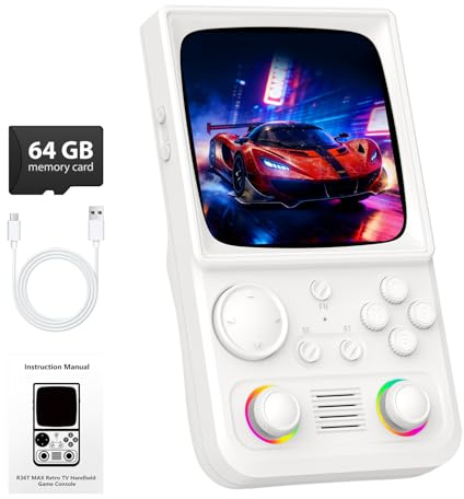 R36TMAX Retro Handheld Game Console, Retro Gaming Console 4.0'' IPS Screen with 18,000+ Classic Games, Supports Wi‑Fi Multiplayer & 2-Player Mode, 4000mAh Battery (White 64GB)