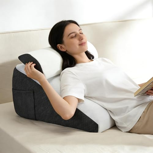 Keilkissen für Bett und Sofa, Doppelte Lage Memory Schaum Lesekissen Ergonomischer Bettkeil, Hochdichteschaum Kissen Erwachsene RüCkenkissen für Schlafen, Spielen, Fernsehen beim Spielen - 50x50x26cm