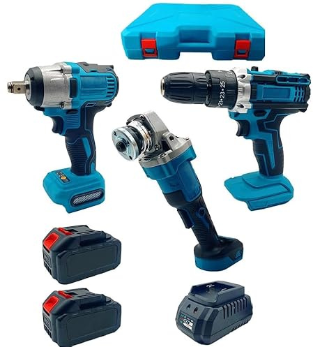 Kit 3IN1 Attrezzi Professionali 88V Valigetta Trapano Avvitatore Smerigliatrice Angolare e Trapano a Impulsi 2 Batterie 14 Punte F.F.F.