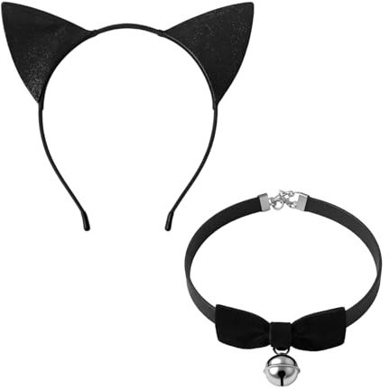 Ermenlifiqq 2 Stück Katzenohren Haarreif Set, Cat Ears Headband mit Glockenhalsband, Kostüm-Accessoires für Halloween, Karneval und Geburtstag, für Verkleidung, Party und Foto, leicht anzulegen