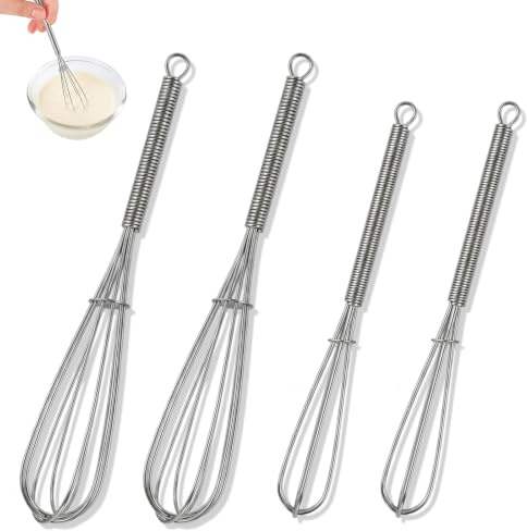 LinCoo Mini Whisk, 4 Pcs Balloon Hand Whisk 5/ 7, Small Stainless Steel Whisks for Drinks, Cooking, Whisking, Blending, Stirring, Beating
