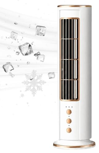 Table Top Tower Fan 3 Speeds Bladeless Oscillating Air Blow Device | Standing Tower Fan for Balcony Dorm Workplace Apartment Kitchen Bedroom Home Patio