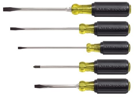Klein Tools 85075 Screwdriver Set, Made in USA, Slotted and Phillips Screwdrivers with Cushion-Grip Handles and Tip-Ident, 5-Piece