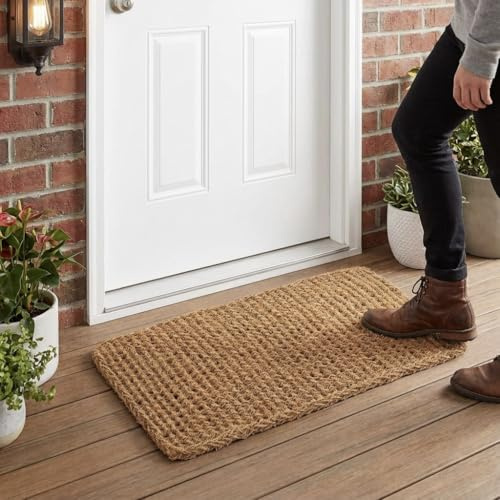 Kempf Dragon Weave Coco Coir Doormat, 18 x 30, Hand-Twisted Interwoven Fibers, Breathable Woven Backed Scraper Mat for Indoor Outdoor Entryways