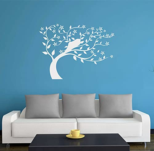 INDIGOS UG - Wandtattoo Wohnzimmer - Wandaufkleber Baum Blume Natur 120x87cm, Silber w201 - Aufkleber Kinderzimmer Schlafzimmer Küche Badezimmer Büro Dekoration