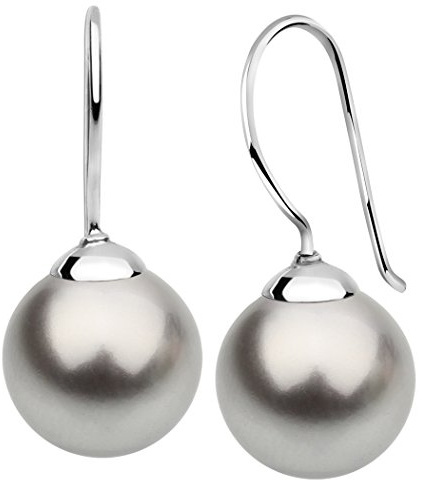 Nenalina Ohrringe Silber 925 Damen Ohrhänger mit Glas Perlen 12 mm hellgrau