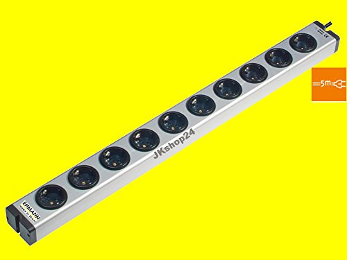 Vario® Linea ALU-UNIVERSAL 10-Fach Steckdosenleiste 0600x00102035 (mit 5,0m Zuleitung H05VV-F 3G 1,5 mm²) + VOLL-Aluminium-Gehäuse 250 V~, 50 Hz, 16A, 3.600 W