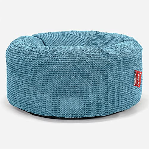 Lounge Pug Sitzsack Pouf 65 cm Rund, Türkis Pom-pom Waffelstof, Bequemer Sitzhocker oder Fußhocker, Sitzpouf