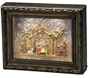 Konstsmide LED Bilderrahmen mit Krippe, wassergefüllt, 5h Timer, 2 warm weiße Dioden, batteriebetrieben, Innen - 4358-000, 24,5x5,5x19,5cm