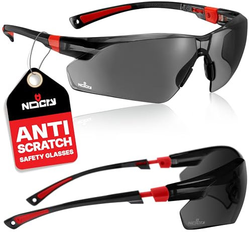 NoCry Safety Sunglasses with Green Tinted Wraparound Lenses; Tinted Safety Glasses for Men and Women with Adjustable Arms & No-Slip Grips; Work Glasses with UV 400 Protection; Black & Red