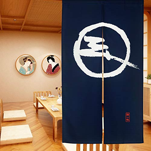 LIGICKY Japanische Gardinen Noren Lang Vorhänge Türvorhang Tapisseri für die Heimtextilien Raumteiler, Blau 85 x 150 cm (Zen)