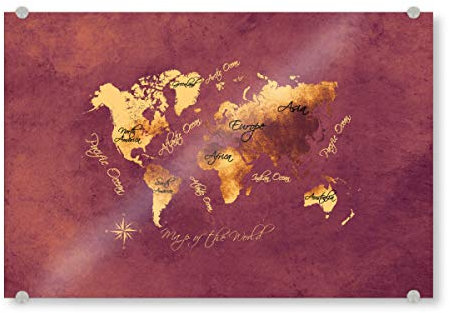 artboxONE Acrylglasbild 45x30 cm Kartografie World map Rose Brown - Bild Weltkarte Karte Kontinente