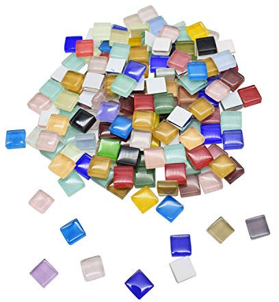 ZKSM 500Pcs Mosaic Tiles Mixed Color Mosaic Glass Pieces Chips Square Stained Glass Stone for DIY Art Craft Projects, Handmade Decoration, 0.39x0.39 inch