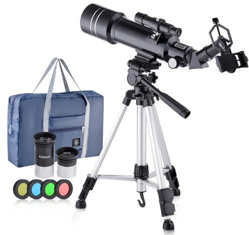 BNISE 70 mm teleskop för astronominybörjare, barn och vuxna, 16~67 X professionellt refraktorteleskop med telefonadapter, månfilter och bärväska, bärbar för månskådning, stjärnskådning och resor