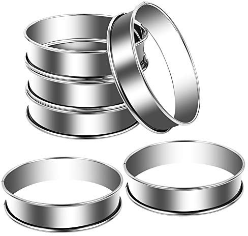Opopark 6 Packs Crumpet Rings 10cm Cooking Rings Non Stick Double Rolled Tart Ring Stainless Steel English Muffins Cooking Cake Ring for Baking Cookie Pancake Egg Muffin Kitchen
