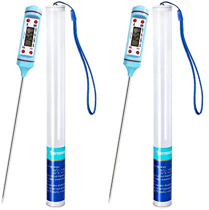 Meilliger Meat Thermometer 2 Pack Food Probe Digital Cooking Thermometer, Backlight Display, 14.6 cm Stainless-Steel Probe, Readable 50 ° C - 300 ° C (Storage Case and Battery Included)