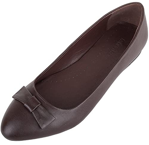 ABSOLUTE FOOTWEAR Womens Genuine Leather Formal Smart Ballerina Dolly Shoes