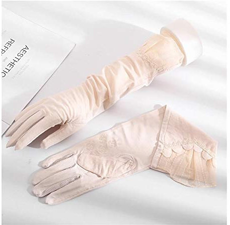 Sonnenschutzhandschuhe. Frauen-Frühlings-Sommer-Lange Baumwollhandschuhe Damen UV Schutz Breathsonnenschutz Lange Fahr Glove (Color : Beige)